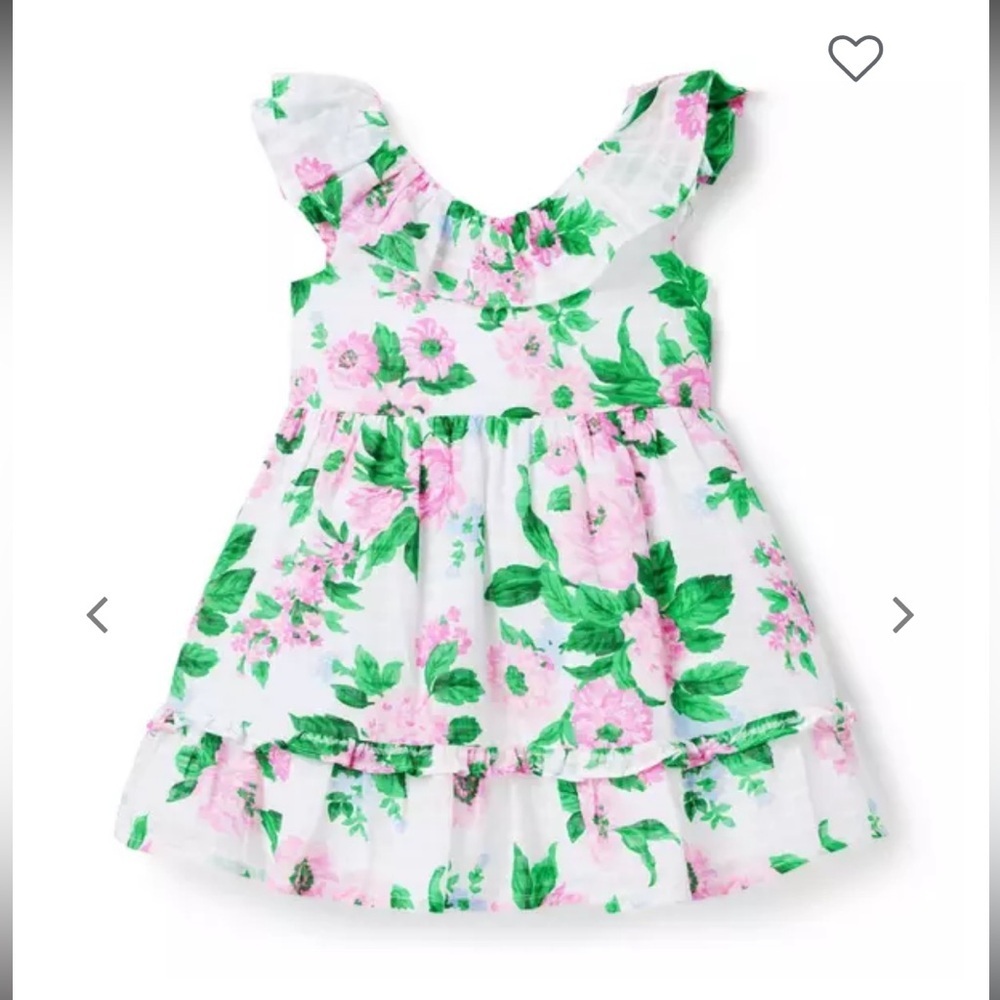 Janie and Jack White Floral Print Ruffle Dress 12 Easter Vacation Spring